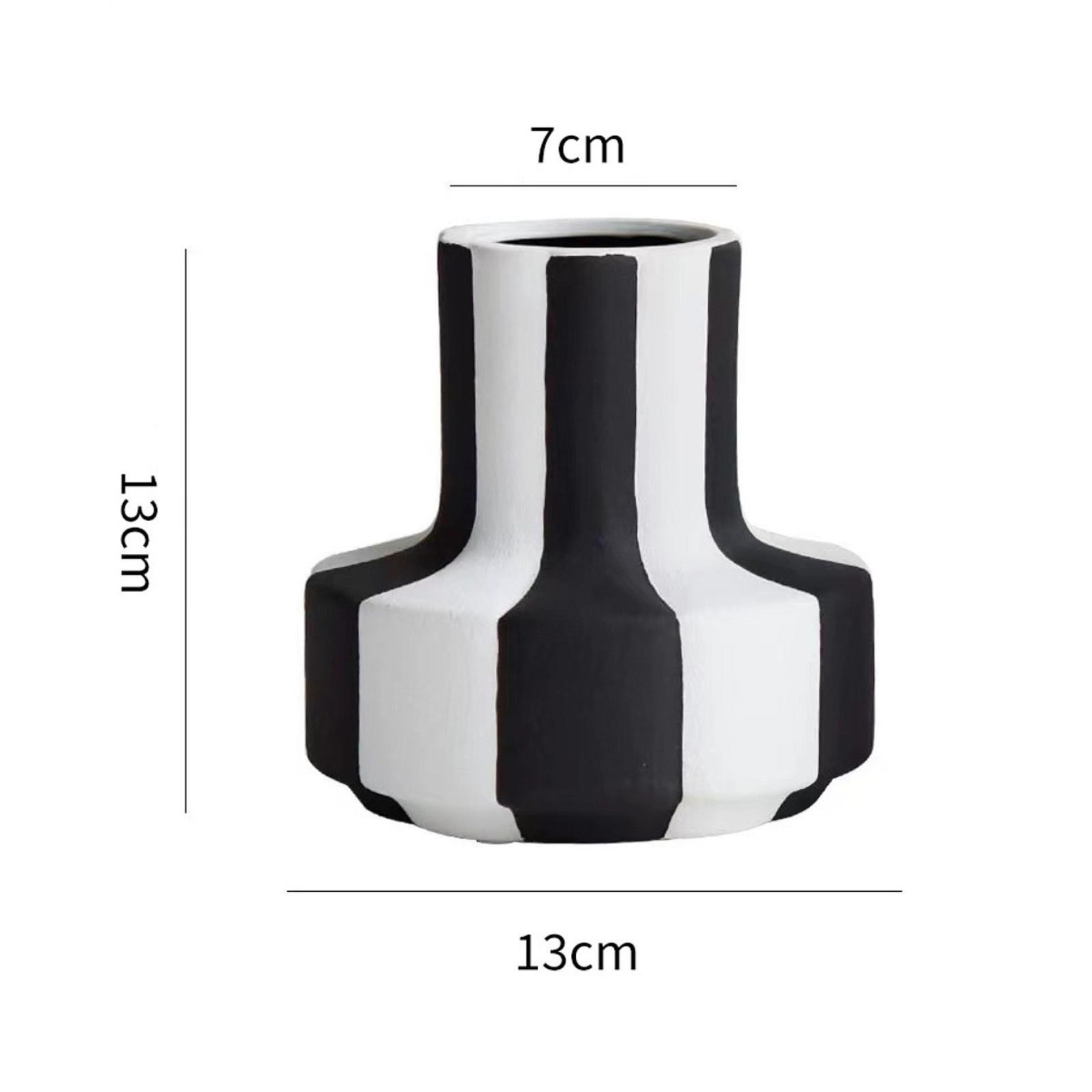 Desk Setup Minimalist - Elegant Black White Stripe Planter Vase