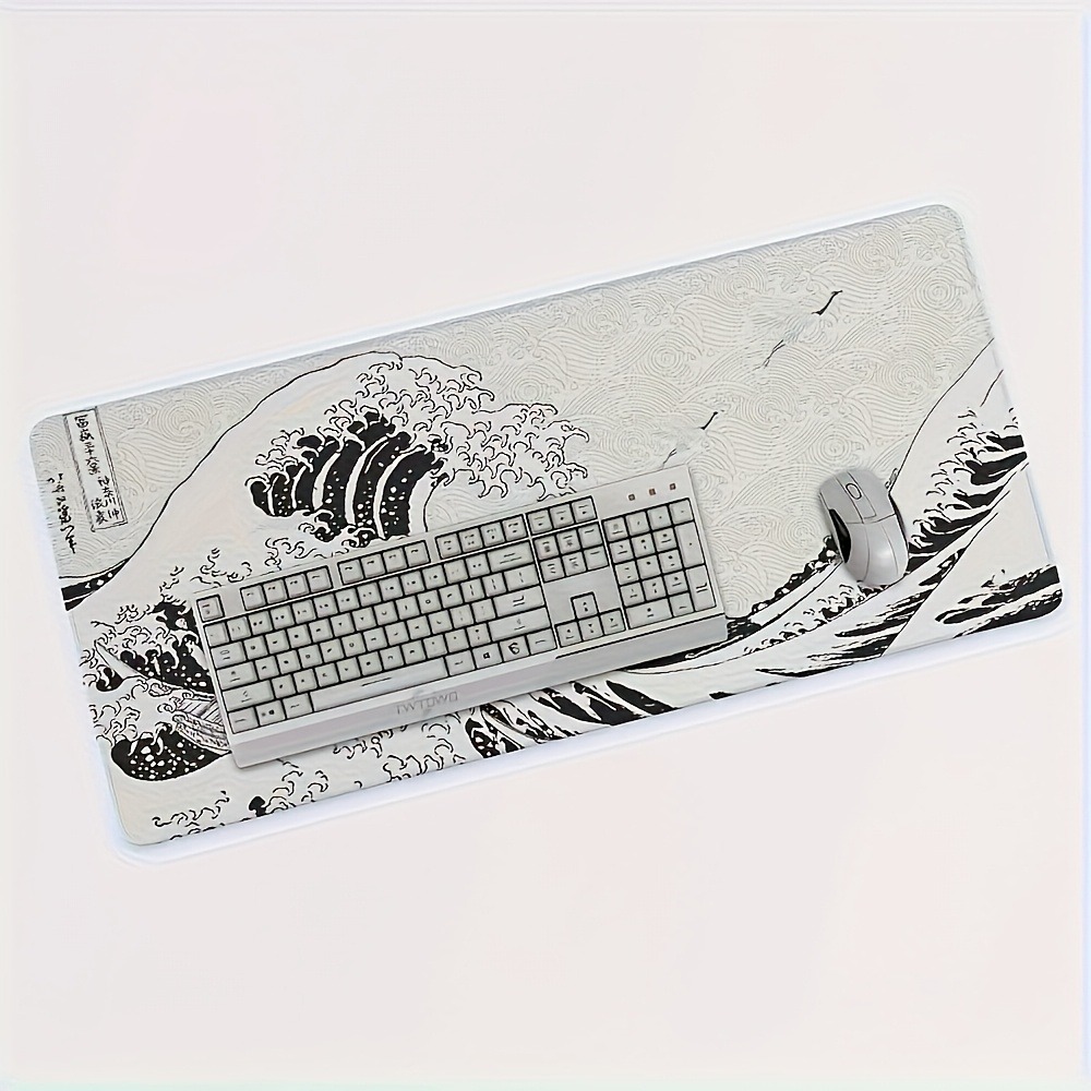 Black White Wave Art XXL Desk  - Desk Setup Pc And Laptop review and price